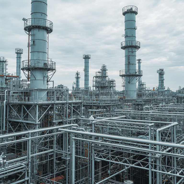 an industrial oil refinery plant seen from a distance featuring large cylindrical towers metallic p aqxhtlv86ei6nuhwnipy 2